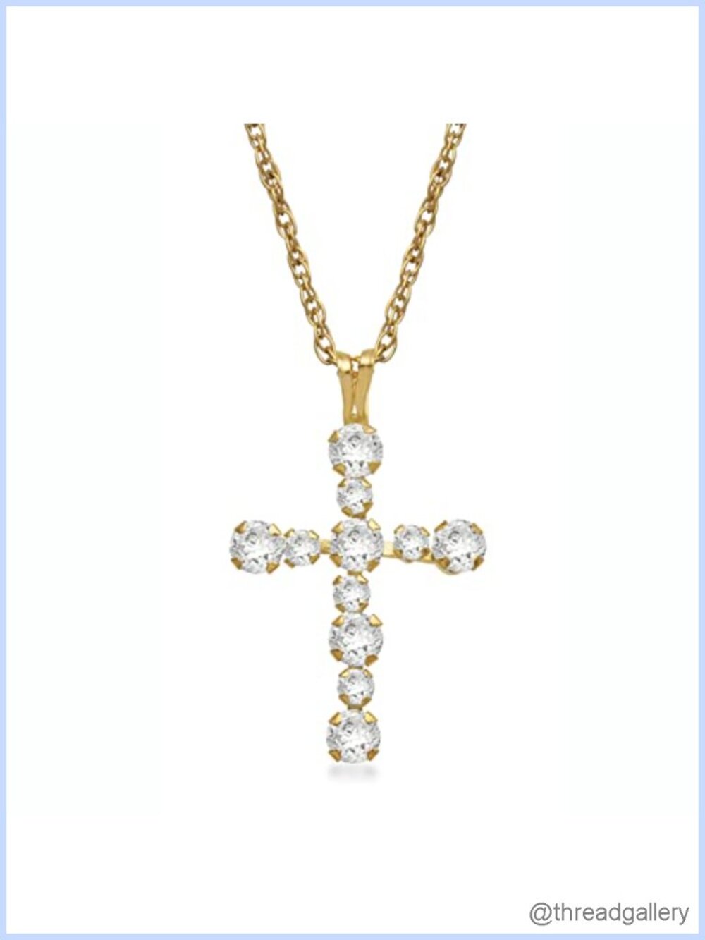 10K Yellow Gold Cross Pendant Necklace Cubic Zirconia 18"